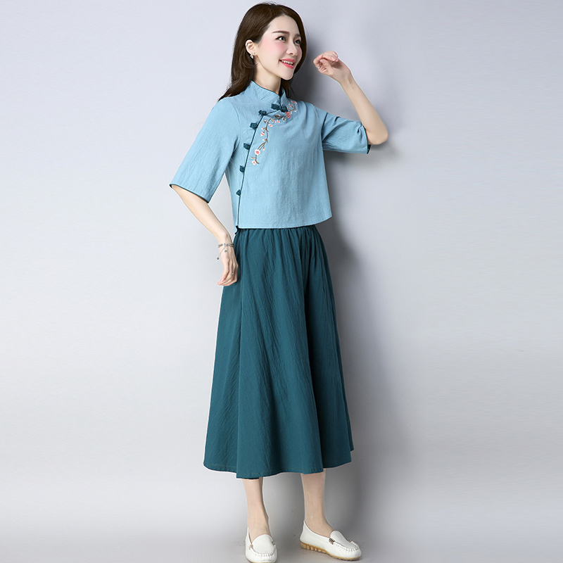 Women's wear literature Retro Stand collar Embroidery jacket skirt suit Royal family Sisters 2019 New national windin the Women's clothing/Boutique , Set/Student uniforms/Work uniforms , Other suits  category - from Buy2taobao.com to provide professional Taobao agent buy service