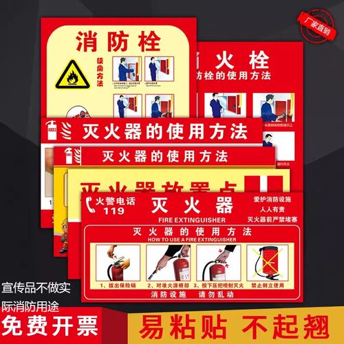 消火栓箱标识牌贴纸消防栓贴纸灭火器使用方法说明贴纸消防标识标