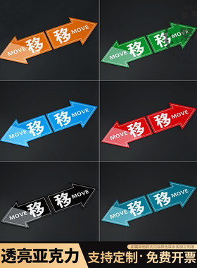 推拉箭头左移右移标识牌亚克力推拉门标志牌推拉门贴包邮支持定做温馨提示牌左右移动牌创意标识