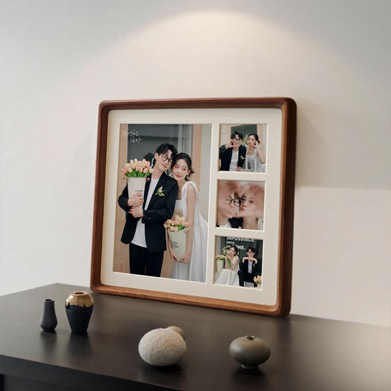 实木相框四宫格照片diy礼物定制情侣婚纱照亲子照片打印实木框