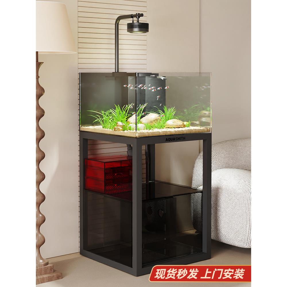 淡海水鱼缸家用小型客厅电视旁底滤带柜一体立式落地方形玻璃兰寿