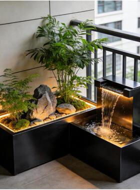 定制阳台不锈钢鱼池室内花箱户外露台庭院叠水造景金属室内外水池