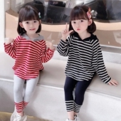 条纹卫衣打底裤 2024年新款 纯棉春秋儿童衣服两件套 套装 女童春秋装
