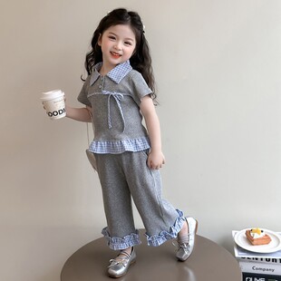 女宝宝小香风套装 夏装 两件套女童好看衣服童装 花边潮小童洋气短袖
