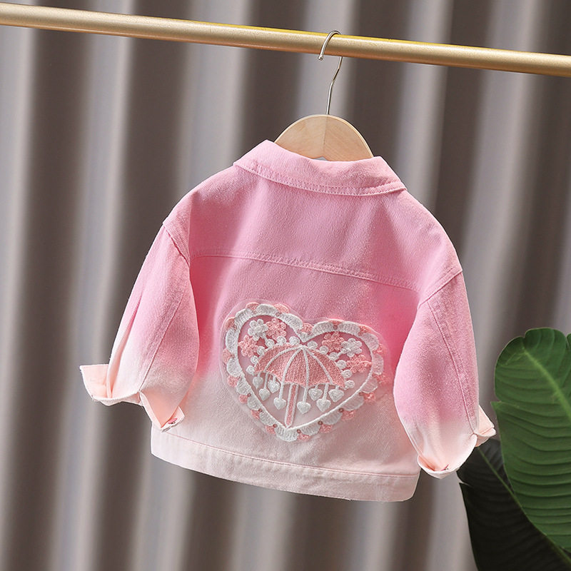 专柜正品渐变粉色女童牛仔外套