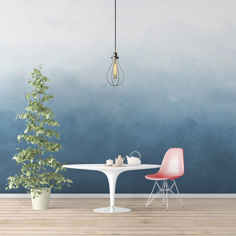 北欧现代简约蓝色电视背景墙壁纸客厅沙发渐变色纯色卧室墙纸墙布