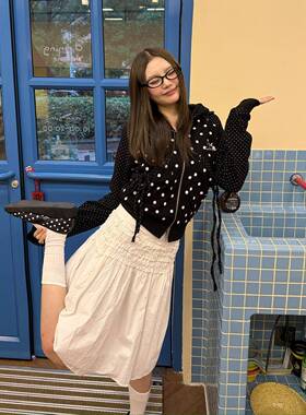 54YS兔耳朵韩系波点抽身口袋短款外套通勤百搭校园简约流行