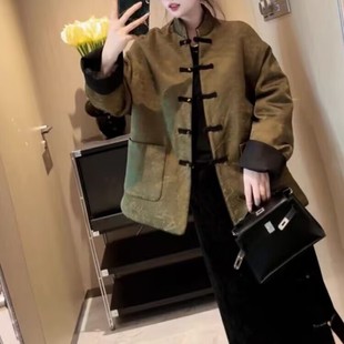 冬季2025新款女装新中式唐装中国风上衣黑色双面穿盘扣棉服外套女