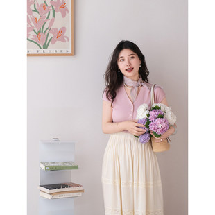 apipedream如一梦 桑蚕丝羊毛天丝1/4吋套筒扳手袖V领针织开 衫/