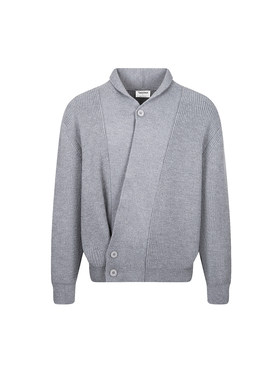 Succinct “道袍”立领斜门襟纽扣针织毛衣开衫可调节下摆V领长袖