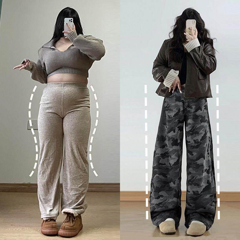 大尺码女装灰色迷彩工装牛仔裤女胖mm高街辣妹风设计感显瘦阔腿长,女装/女士精品,大码裤装,淘宝优惠券,粉丝福利购,淘宝优惠卷