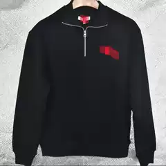 New Black Half-High Zipper Velvet Sweatshirt