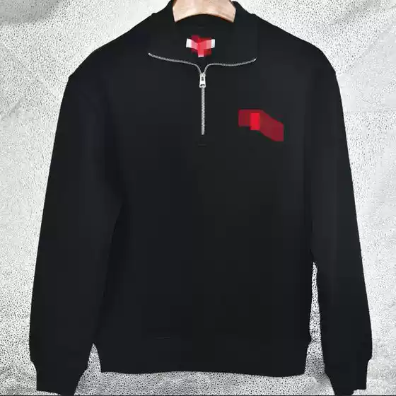New Black Half-High Zipper Velvet Sweatshirt