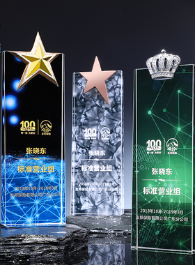 奖杯水晶定制创意刻字金属五角星金银铜荣誉奖牌授权牌员工颁