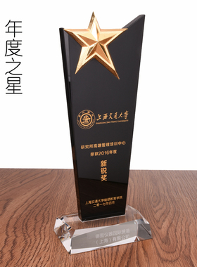 年度之星奖杯五角星奖杯定做黑水晶奖杯刻字高档商务纪念品授权牌