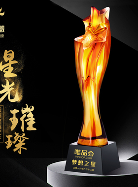 星光璀璨新款高档水晶奖杯定制奖品纪念品五角星琉璃奖杯刻字制作