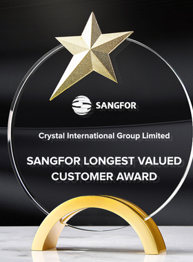 新款个性高端金属五角星水晶奖杯奖牌定做公司团队季度销售总冠军