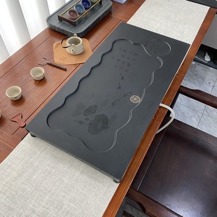 乌金石茶盘排水式茶台新中式客厅办公室茶具简约茶托盘可内嵌茶桌