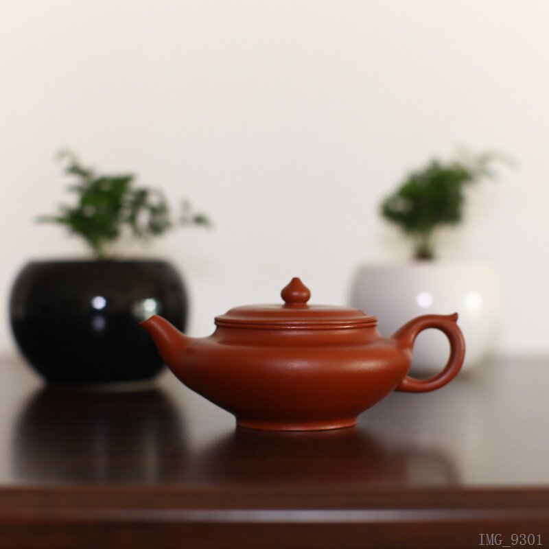 小容量扁笑樱 原矿小煤窑朱泥全手工 紫聚堂宜兴紫砂壶 功夫茶具