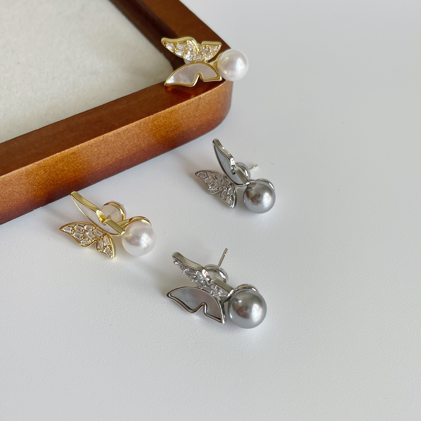 优雅贝母蝴蝶珍珠小众耳环