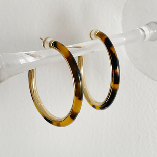 美拉德风赵露思同款复古秋冬玳瑁色圆圈豹纹耳环女小众独特耳饰品