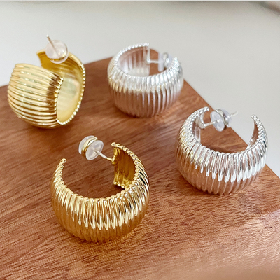 独特宽面纹理条纹圈圈冷淡风耳环