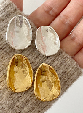 欧美风ins博主同款熔岩哑光椭圆形耳钉高级感时髦夸张耳饰耳环女