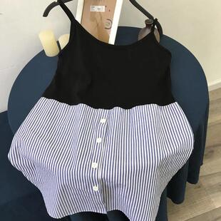 屁帘大码 拼接撞色假两件宽松内搭下摆胖mm吊带背心060 女装