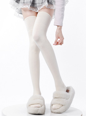 秋冬季加绒过膝袜洛丽塔灰色百搭jk袜保暖护膝长筒袜含羊毛大腿袜