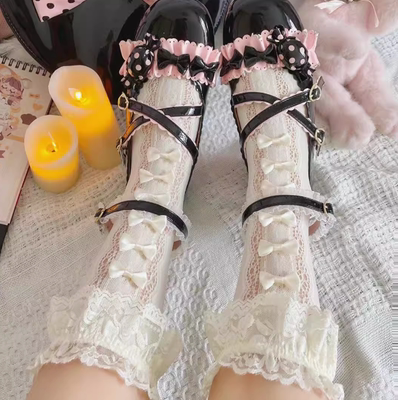 梦幻萝莉蝴蝶结短袜蕾丝花边堆堆袜洛丽塔中筒袜少女可爱堆堆袜