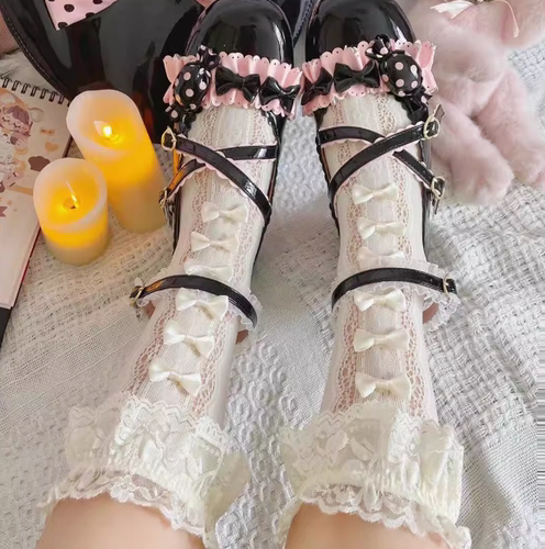 日系甜美蝴蝶结蕾丝花边袜