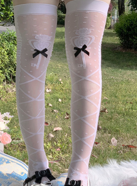 梦幻人偶原创Lolita袜子女甜酷洛丽塔黑色蝴蝶结长筒袜夏季薄款