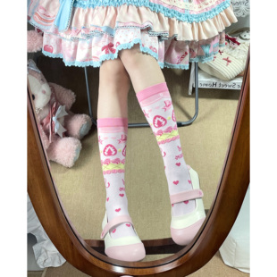 梦幻人偶原创新款 甜美Lolita袜子精梳棉可爱小熊草莓印花洛丽塔袜