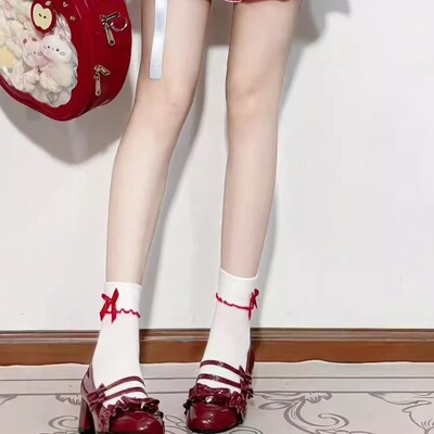Lolita蝴蝶结棉中筒袜少女心