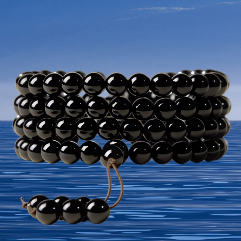 天然金曜石108颗佛珠手串双活眼转运珠男女款手持黑曜石文玩手链