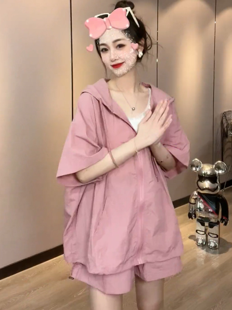 출산복 여름 패션 스타일 여름 얇은 스타일 외출 캐주얼 스포츠 반팔 반바지 출산복 여름 투피스 세트