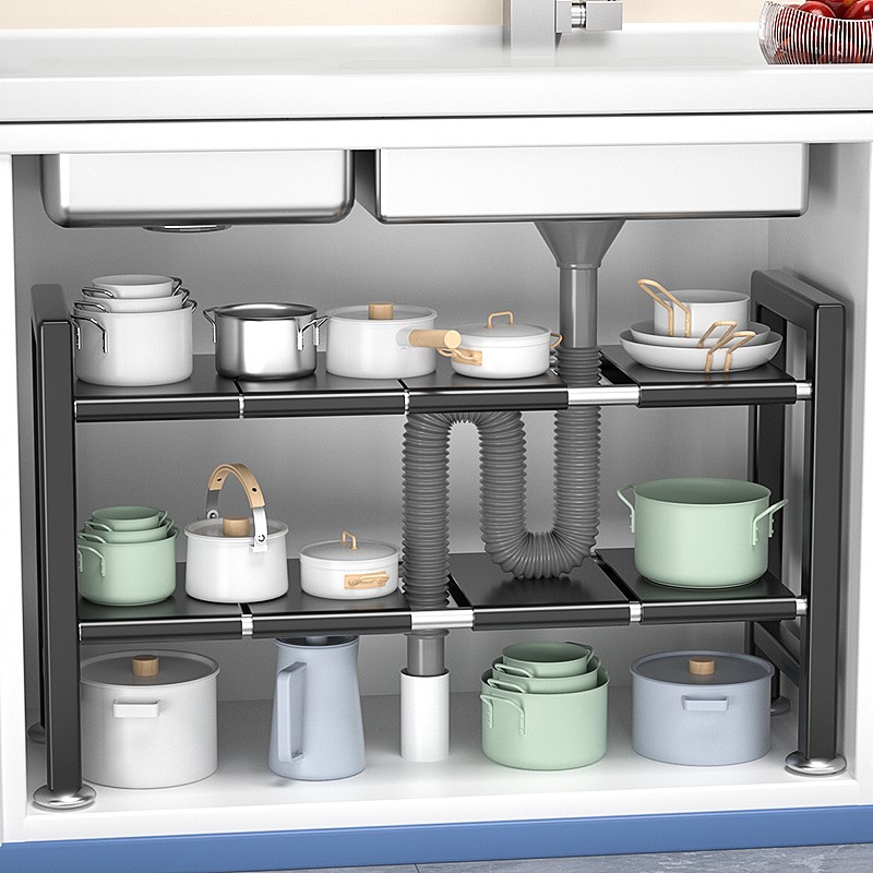 厨房下水槽置物架伸缩调节锅具