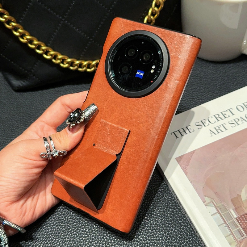 适用vivo xfold3手机壳真皮全包中轴铰链支架xfold3pro保护套高档xfold3保护壳油腊皮纹磁吸折叠屏防摔皮套