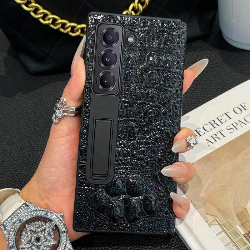 适用三星W25心系天下手机壳中轴铰链全包三星W25折叠屏手机保护套支架款防摔真皮个性创意轻奢新款鳄鱼纹