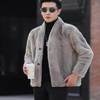 进口美国宝嘉美紫金短二银蓝本色貂皮大衣男装V领水貂皮外套皮草