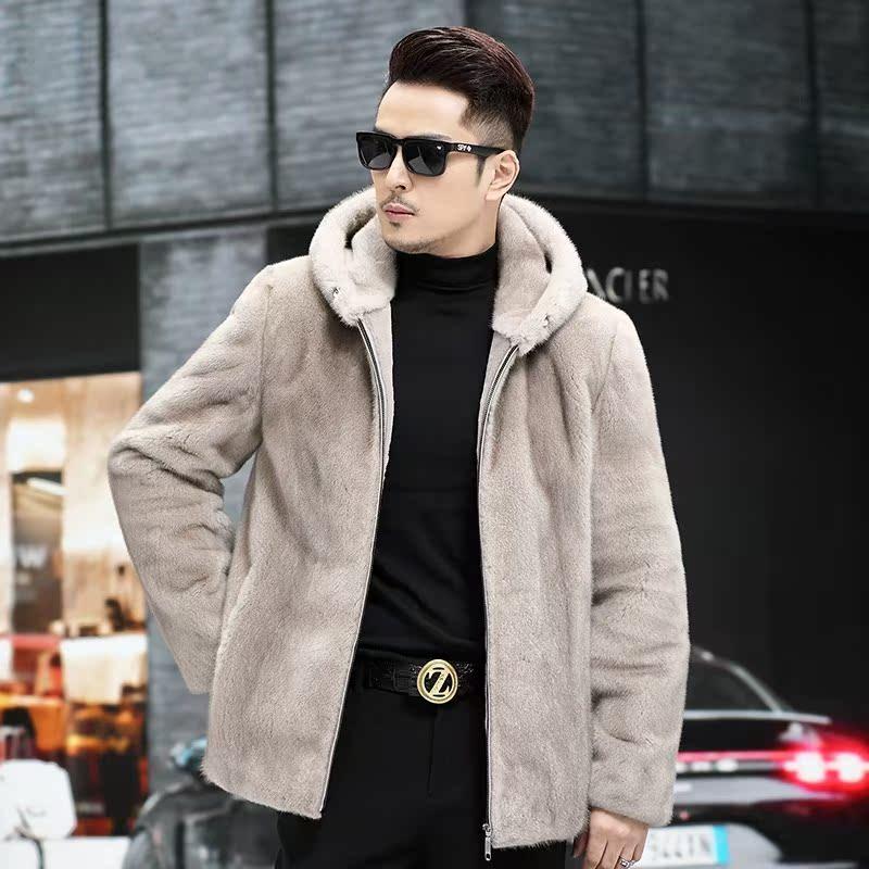 2024新连帽貂皮大衣短款