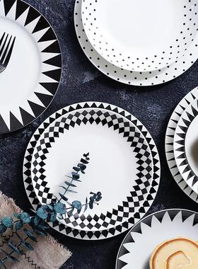 北欧简约西餐盘子收纳创意陶瓷平盘黑色菱形骨瓷餐牛排盘点心盘