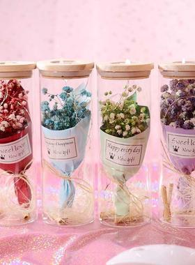 P0113 少女卧室装饰干花玻璃瓶摆件创意星星灯许愿玻璃瓶情侣礼品