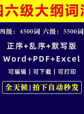 最新版大学英语四六级大纲词汇电子版正乱序默写电子版可打印素材
