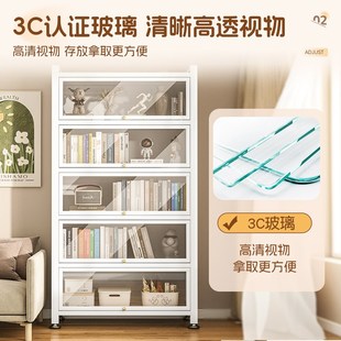 优选书架带门玻璃书柜落地防尘铁皮手办展L示柜家用储物柜收纳柜.