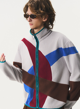 CNEW2025AW【无始之环】复古几何摇粒绒拼接宽松夹克外套