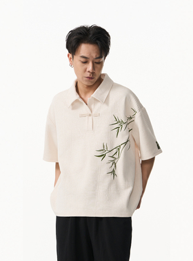 CNEW新中式刺绣盘扣休闲宽松短袖POLO衫男女同款