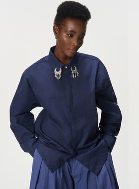 CNEW2025AW 苗疆星穹 民族风 新月月牙银饰流苏民族棉麻混纺衬衫