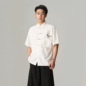 CNEW中国风飞机扣短袖衬衫宽松