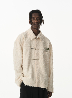 CNEW楚念贰问中国风新中式翠竹刺绣定制金属扣毛边流苏夹克男女